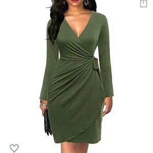NWT- V neck wrap dress - solid green